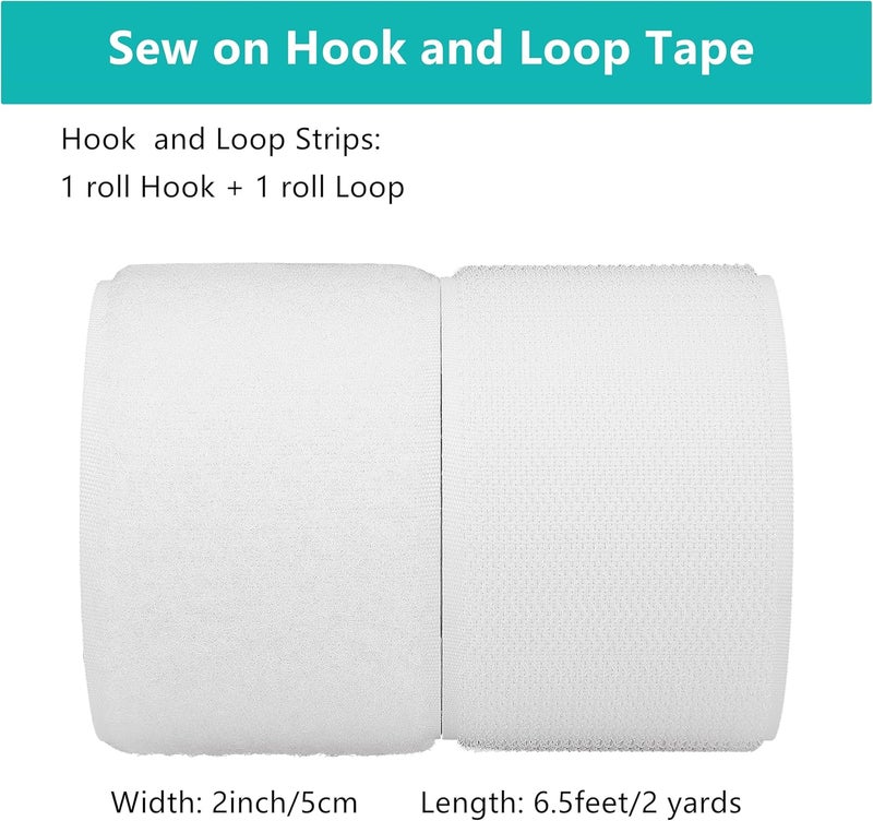 SICCOMA Sew on Hook and Loop Tape 2 Inch Wide,6.5 Feet Non-Adhesive Back Hook and Loop Strips Sewing Fastener Fabric Fastener Non Adhesive Interlocking Tape White - Image 3